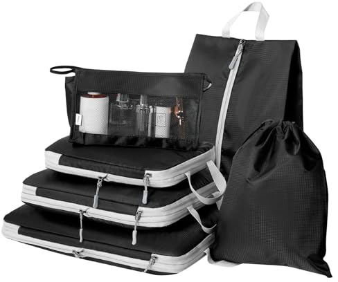 Cozary Organisateurs Valise 6 Pièces - Sac de Compression Voyage en Tissu Oxford Résistant et Conception Innovante - Idéal pour Rangement Valise et Organisateur de Voyage