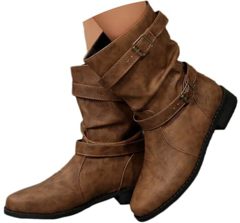 ticticlily Bottes de Neige Femme Casual Botte Plat Chaussure Antidérapant Bottine Chaud Boots avec Boucle Automne Hiver Causal Bottes B Marron 43 EU