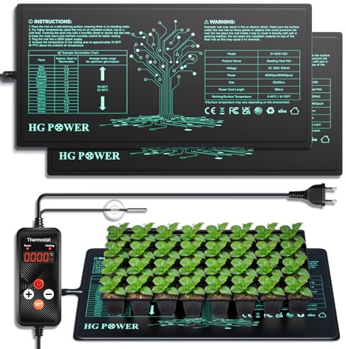 HG Power Tapis Chauffant avec Thermostat, 2 Tapis Chauffants avec 1 Contrôleur, Tapis Chauffant Plante Semis pour Mini Serre Chauffante, Chambre de Culture, Lot de 2, 53 cm x 25 cm, 110W