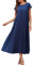 Adigaber Damen Langes Kleid Sommer Plissee Casual Rundhalsausschnitt Einzigartig Kleid mit Taschen
