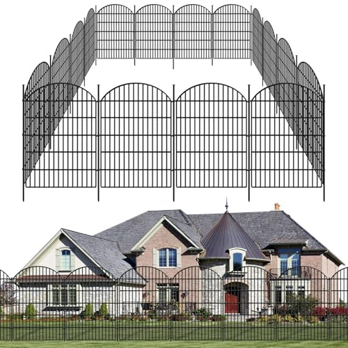 10 Panels Decorative Garden Fence, 40in (H) X 24ft (L) No Dig Dog Fences Outdoor for Yard, Rustproof Tall Metal Fencing Panels, Animal Barrier Suitable for Yards Border, Patio, and Outdoor Use