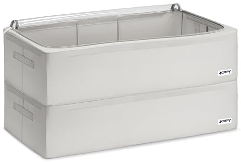 4CONVY Contenitori Sottoletto - Scatole per Armadio Rigide - Scatole per Vestiti - Contenitori per Armadio - Scatole Cabina Armadio - Salvaspazio Pieghevoli con Struttura in Metallo - 2x68L