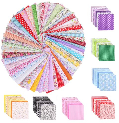 50 Pcs Cotton Fabric Squares 10 x 10cm – Floral Patchwork Fabric Bundle for Sewing, Quilting & DIY Crafts, 100% Cotton Material for Sewing, Mixed Color & Pattern Fabric Squares