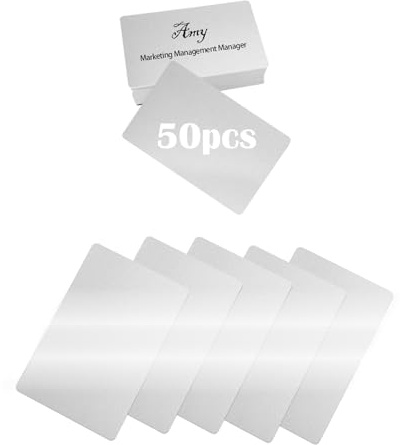 Tarjetas de visita en blanco, 50 unidades de tarjetas de metal de 8,6 x 5,4 cm, grosor de 0,21 mm, material láser (Plata)