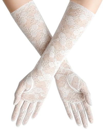 BEZHO Lace Gloves, Lace Gloves for Women | Elbow Length Floral Long Gloves for Women Wedding Opera Tea Evening Party Costumes Masquerade