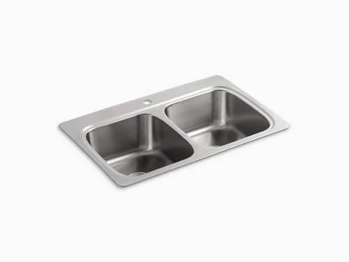Kohler k-5267 – 1 versi 83,8 cm doppio lavabo goccia in acciaio INOX da cucina con lavandino, K-5267-1-NA