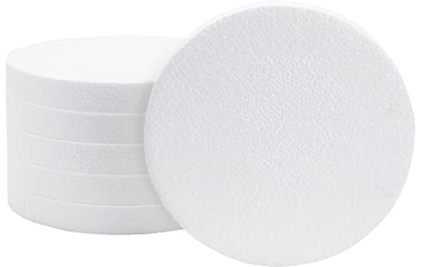 20 cm Foam Circles for Crafts, 2.5 cm Thick Round Polystyrene Discs for DIY Projects (White, 6 Pack)