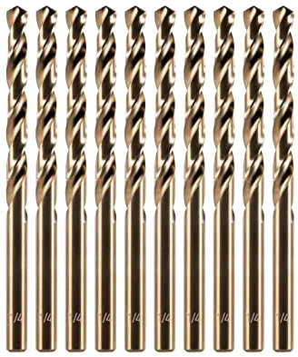 amoolo 1/4 Cobalt Drill Bit (10 Pcs), M35 HSS Metal Drill Bits Set for Hard Metal, Stainless Steel, Cast Iron Box of 10