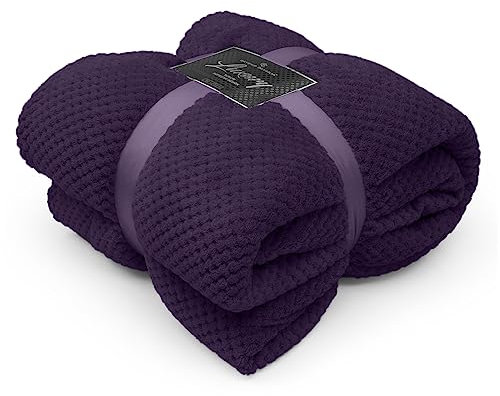 GC GAVENO CAVAILIA Teddy Popcorn Blanket Thermal Extra Large Throws, Soft & Cosy Purple King Size Blanket Waffle Throw 200 x 240cm For Sofa Bed Chair Settee