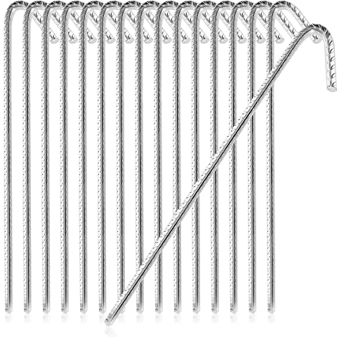 COM-FOUR® 16x XL Bodenanker aus massivem Stahl, J-Form 42 cm, Ø 1 cm – verzinkte Erdanker für Zelt, Pavillon, Hüpfburg, Trampolin, auch als Bewehrungsstab für den Boden, stabil & rostfrei