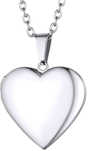 Supcare Herz Fotokette Öffnen Medaillon Damen Glänzend Medaillon zum Öffnen für Bilder Edelstahl Locket Necklace Simpel Kette Halskette mit Anhänger Amulett Personalisiert Schmuck für Tochter