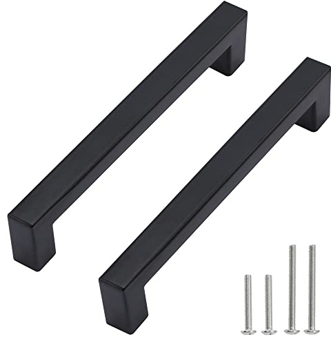 Redunest Skåphandtag i mattsvart, fyrkantiga lådhandtag i rostfritt stål, till köksdörr, skåp, lådbeslag, 5-pack, håldelning på 128 mm c/c