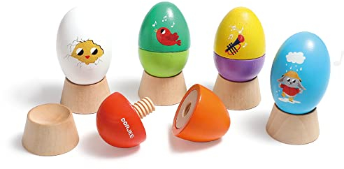 Dorjee - D3.405-5 Œufs Maracas en Bois - hochets rigolos à secouer - Jouet en Bois à partir de 12 Mois