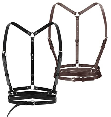 JasGood Punk Taillengürtel, Damen Schwarz PU Leder Skinny Body Verstellbare Gürtel mit Gothic Kreis für Party Halloween Cosplay