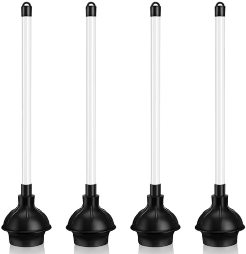 Hushee 4 Pcs Toilet Plungers Bulk Heavy Duty Commercial Plunger Double Thrust Rubber Force Cup with Handle for Bathroom Showers Kitchens Hotel 20.3 x 4.5