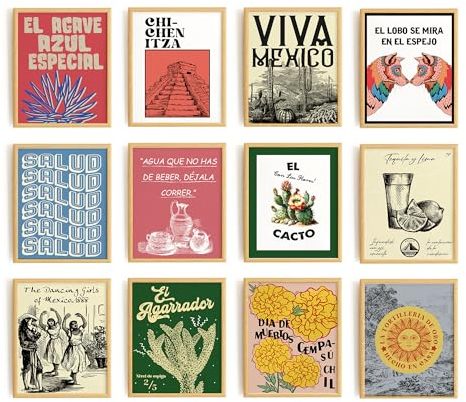 Kaktus-Wandkunst, bunte Wanddekoration, mexikanische Heimdekoration, Kunstwerk für Wände, Wohnzimmer, Mexiko, Wandkunst-Poster, Tag der Toten, Dekoration, Vintage, ästhetisches mexikanisches Kunstwerk