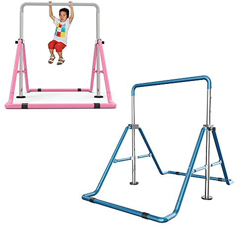 NadineDutol Gymnastikstange für Kinder Reckstange Outdoor-Reck für den Garten-Klettergerüst Reckstange Höhenverstellbare für Home Gym Garten (Blau Höhenverstellbar 85-129.5 cm)