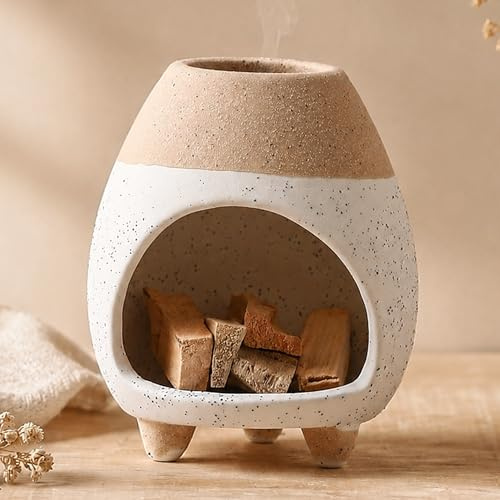 Quemador de soporte de Palo Santo, quemador de incienso de cerámica hecho a mano y recogedor de cenizas para palos de palo santo o paquetes de salvia, cuenco para manchas, decoración del hogar de