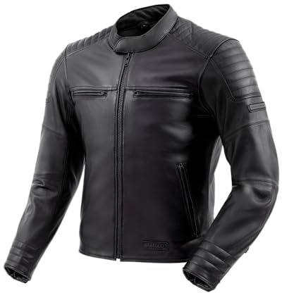 REBELHORN Hunter II Motorcykeljacka Herr | Läder | Armbågar, axel- och ryggskydd Nivå 2 | 2 ventilationskanaler | Storlekar upp till 7XL, matt svart, S