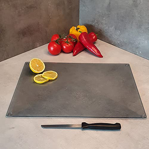 Decoritashop Tagliere in vetro temperato per cucina, rettangolare con piedini in gomma, resistente al calore, antiscivolo, 30 x 40 cm, in vetro fumé, BRCKT0000047