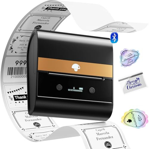 Memoking Etikettendrucker Selbstklebend, Thermo Etikettendrucker M260 Label Printer Etikettiergerät Bluetooth, Beschriftungsgerät Kompatibel mit iOS und Android für Barcode Adresse Einzelhandel Büro