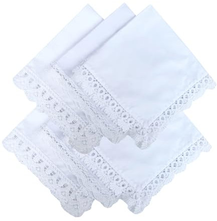 6 Pack of Ladies Embroidery Cotton Handkerchiefs Lace Border White Hankies