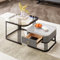 sogesfurniture Stapelbarer Couchtisch 2er-Set, Wohnzimmertisch Beistelltisch mit Glasplatte, Schublade, Kaffeetisch Satztisch mit Marmormuster, Metallrahmen für Wohnzimmer, Balkon, Büro