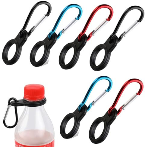 6 pcs Silicone Water Bottle Clips with Carabiner Lanyard - Portable Safety Buckle for Cycling, Camping, Hiking