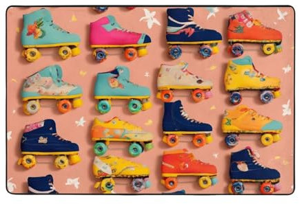 Tappeto colorato con stampa di pattini a rotelle, in flanella, non perde pelo, facile da pulire, comodo tappeto usato per interni in tutte le stagioni