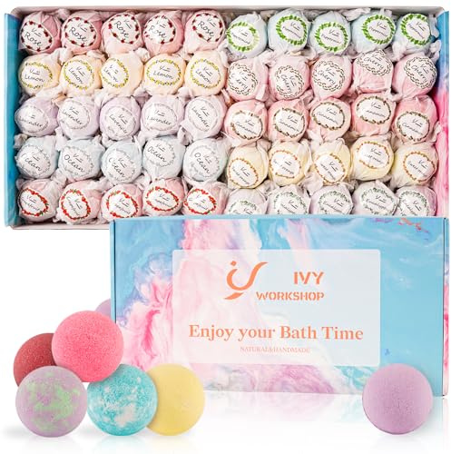 Bath Bombs for Women Gift Set, 50 Pcs Natural Organic Bubble Bathbombs with 10 Rich Scents, Handmade Bubble Bath Fizzy, for Bubble Bath Spa,Her/Him,Wife,Girlfriend,Mother Present Giving