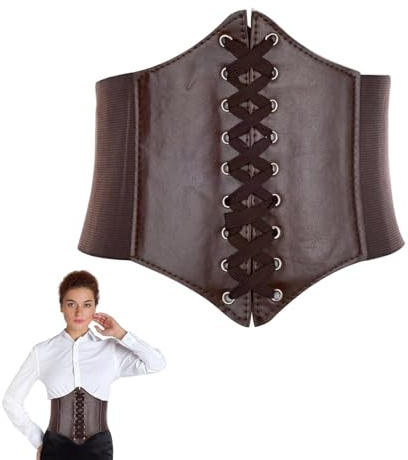 Corsetto cintura da donna profonda waspie cintura vintage in vita elastica cintura in pelle con lacci larghi, corsetto pirata, cintura larga per corsetto da donna per Halloween, feste, cosplay, caffè