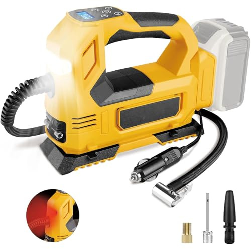 Compressore a batteria per DeWalt 18V (senza batteria), Pompa ad aria portatile a LED con manometro digitale, Compressore elettrico per auto, moto, biciclette, palloni sportivi