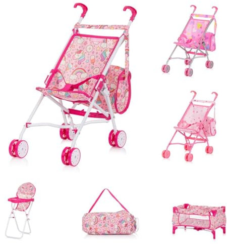 Chipolino Set di Accessori per Bambole 3in1 Trixy Passeggino seggiolone Borsa Box, colorazione:Rosa