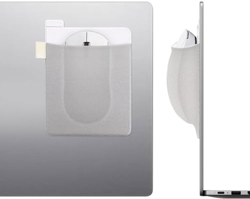 Realand 2-pack självhäftande mushållare för bärbar dator, stor breddad musmatta, smal ficka med återanvändbart lim, elastisk ärm för trådlös mus, hårddisk, penna, grå