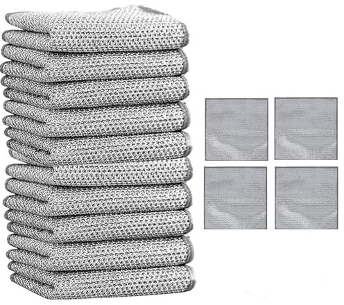 KSVFTB 20 Pack Non Scratch Scourers, 20x20cm Multipurpose Non-Scratch Scrubbing Wire Dishwashing Rags, Multipurpose Wire Dishwashing Rags for Wet and Dry, Resuable Kitchen Microfibre Cleaning Cloth