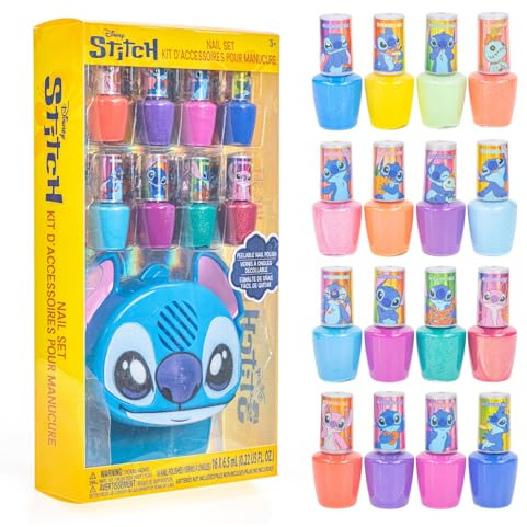 Stitch Vern à ongles à base d'eau de 16 pièces avec sèche-ongles, Vern à ongles à éplucher avec de l'eau, couleurs scintillantes et opaques, batteries AA non incluses, âges 3 +, par Townley Girl
