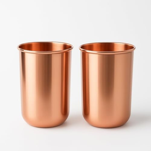 HEALTHANDWEALTH™ Vasos de cobre puro para beber - Vasos de cobre puro para salud ayurvédica - Juego de 2 piezas - 300 ml