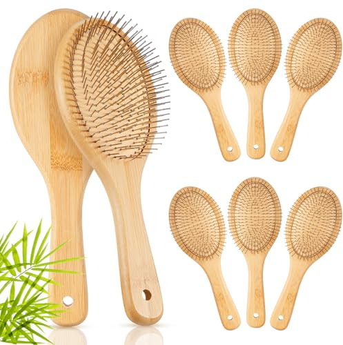Weysat Lot de 6 brosses à cheveux en bambou avec poils en acier pour femme - Brosse à pagaie en bois - Massage du cuir chevelu - Brosse à cheveux démêlante en bambou - Gravure - Cadeau pour femme et