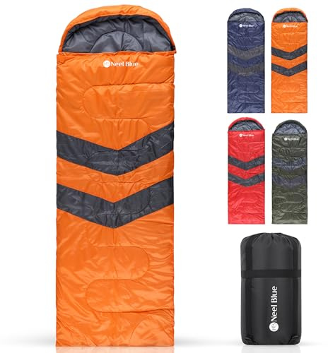 Trimming Shop 4-Jahreszeiten-wasserdichter Schlafsack für 1,8 m Erwachsene – doppelseitiger Reißverschluss, leichter Rucksackschlafsack – für Camping, Wandern, Outdoor, Reisen, Jagd – Orange