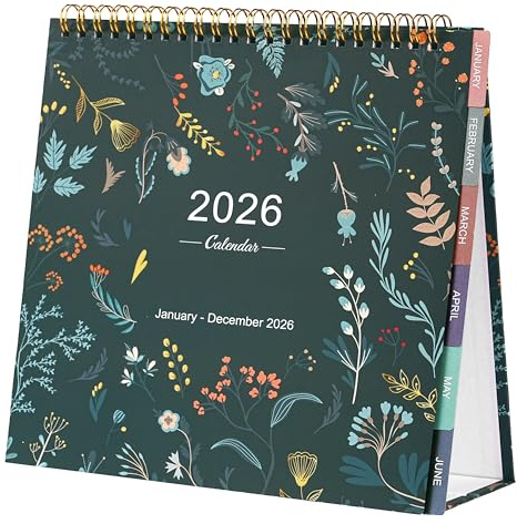 Desk Calendar 2026 - Calendar 2026, 12 Monthly Calendar from Janaury to December 2026, Stand Up Desk Calendar with Monthly Tabs, 8.66 x 3.14, Green