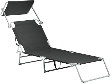 Beliani Gartenliege mit Sonnendach Metall schwarz verstellbar klappbar modern Foligno