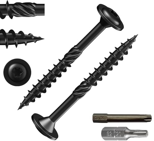 Wensilon (1 lbs)#8 x 2 Black Lag Screws, Structural Wood Screw, Heavy Duty Construction Screw, Rust Resistant, Washer Head, Black Coated Exterior Wood Screws, Star Drive with Bit