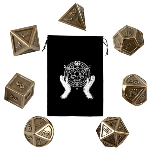 Lot de Dés en Métal,7 Dés Vintage Polyédriques en Métal Comprend Sac Cadeauset de Dés Jdr pour Jeux de Table Jeux De Role Donjons et Dragons D&D Dice DND RPG dés MTG Double Couleurs