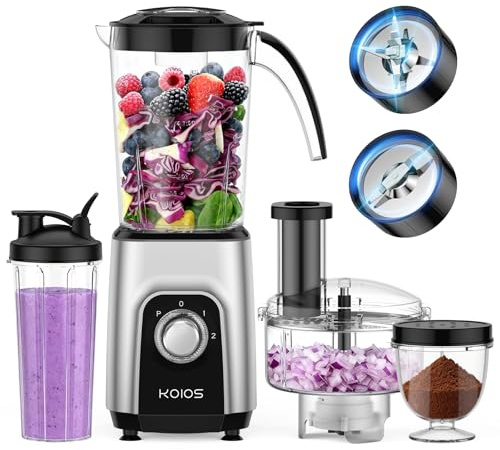 KOIOS Blender/Food Processor Combo Max 1000W, 4 in 1 34oz Pitcher, 22oz Blending Cup, Meat Grinder & Vegetable Chopper, Spice Grinder,BPA Free -All-in-One Kitchen System, Dishwasher Safe