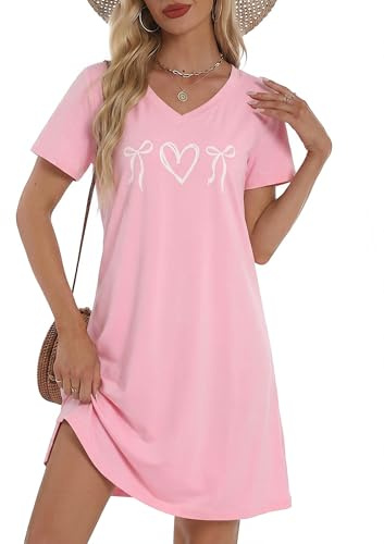 Litherday Nighties for Women Short Sleeve V Neck Ladies Nightdress Soft Nightwear