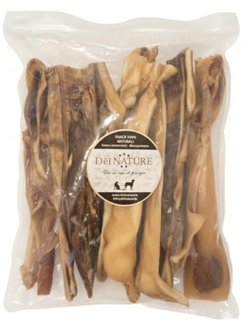 Dei NATURE Pelle di Testa di Manzo Naturale Selezionata, STRISCE DA 30 CM, Confezione da 1 Kg,Masticativo Lunga Durata, Adatto Dieta BARF