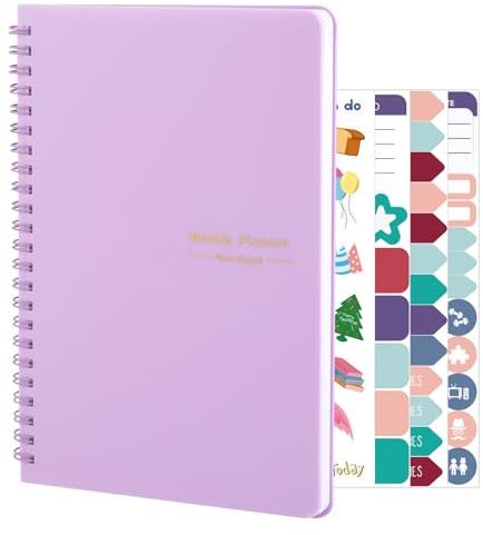 Undated Weekly Planner, A5 To-do List Notebook Diary 52 Week, Purple | Spiral To-do List, Waterproof PVC Cover, with Habit Tracker, Smooth Paper, Portable A5 Size, for College Work and Fitness