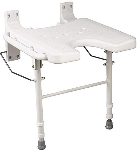 HealthSmart Wall Mount Fold Away Bath Chair Shower Seat Bench with Adjustable Legs, FSA and HSA Eligible, Seat 16 x 16 Inches, White
