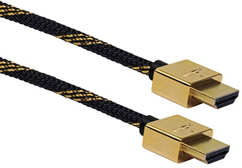 SCHWAIGER GmbH -HDMSL15 531- High-Speed-HDMI-Kabel mit Ethernet/ 1,5m/ schwarz-Gold/Stecker > Stecker/Ultra HD, 4K, 3D, 18 Gbit/s/Slimline