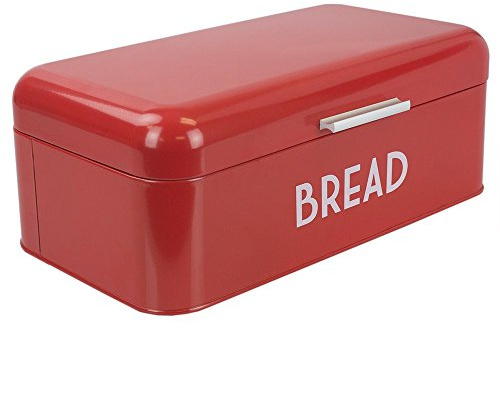 Home Basics Grove Bread Box For Kitchen Counter Dry Food Storage Container, Bread Bin, Store Bread Loaf, Dinner Rolls, Pastries, Baked Goods & More, Retro Vintage Design, Red